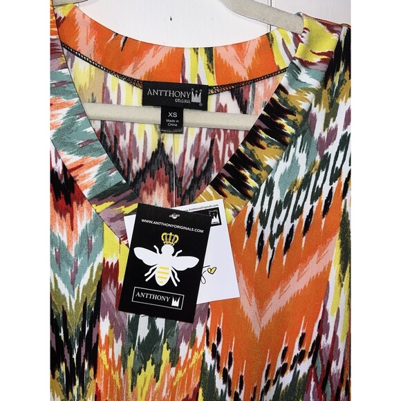 Women's Antthony Originals Multi-Colored Blouse with Wide Bell Sleeves Size XS - Picture 3 of 10